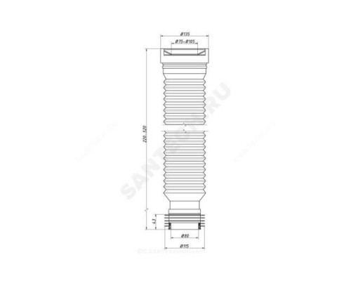 Гофра для унитаза 110мм L=220-520мм для чугунных труб Орио C-990-L