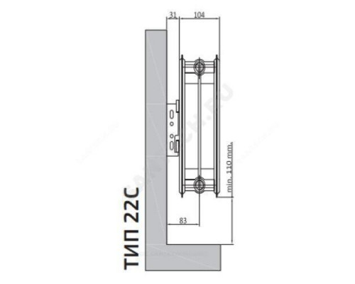 Радиатор стальной панельный Compact C тип 22 300х1500 Qну=2167 Вт бок/п RAL 9016 (белый) Heaton Plus