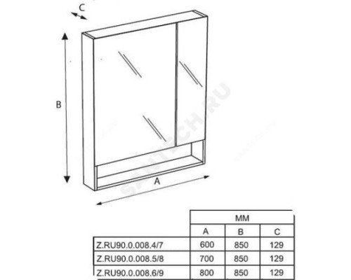 Шкаф зеркальный The Gap 60 белый глянец с подсветкой Roca ZRU9302885