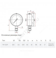 Манометр ТМ-521Р.00 радиальный Дк100мм 0-0,1 МПа кл.1,0 М20х1,5 Росма 00000001208