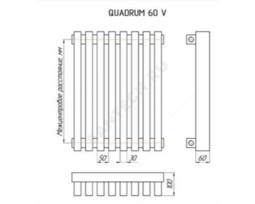 Радиатор трубчатый QUADRUM 60 V-1750 4 секции с нижней подводкой по центру ВР G 1/2