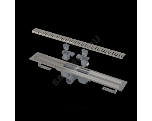 Лоток душевой с гидрозатвором+механический сухой затвор Дн 50 950х60мм решетка нержавеющая сталь, глянец горизонтальный выпуск Alca Plast APZ1SMART-LINE-950