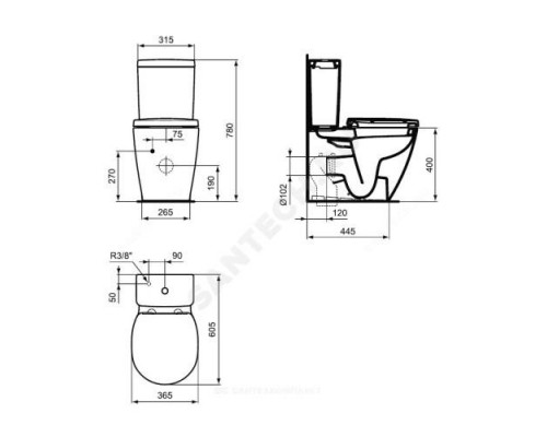 Унитаз без бачка горизонт/выпуск без сиденья CONNECT SPACE Ideal Standard E119601