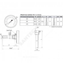 Термометр биметаллический осевой Дк80 L=60мм G1/2