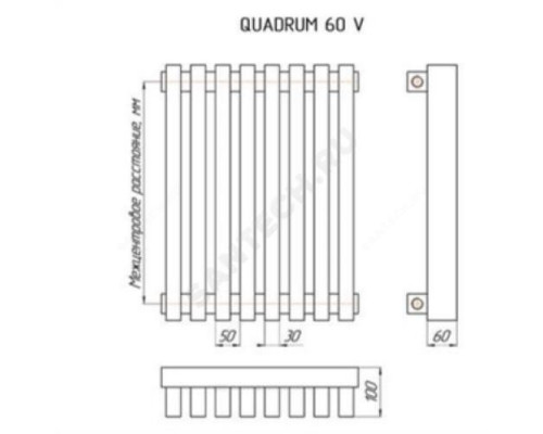 Радиатор трубчатый QUADRUM 60 V-1750 6 секций с боковой подводкой ВР G 1/2