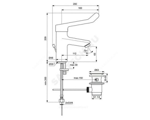 Смеситель для умывальника хирургический локтевой одноручный CERAPLUS 2.0 Ideal Standard BC097AA