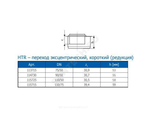 Переход PP-H эксцентрический короткий серый HT HTR Дн 75х50 б/нап в/к Ostendorf 113715