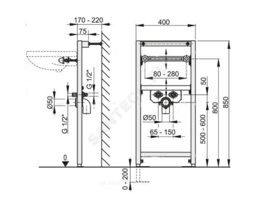 Инсталляция для умывальника Alca Plast A104/850