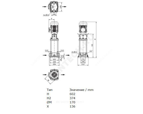 Насос многоступенчатый вертикальный HELIX FIRST V 405-5/16/E/S/400-50 PN16 3х400В/50 Гц Wilo 4201082