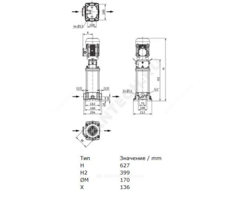 Насос многоступенчатый вертикальный HELIX FIRST V 406-5/16/E/S/400-50 PN16 3х400В/50 Гц Wilo 4201085