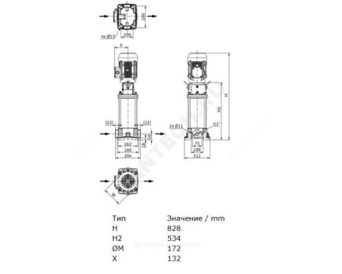 Насос многоступенчатый вертикальный HELIX FIRST V 411-5/16/E/S/400-50 PN16 3х400В/50 Гц Wilo 4201100