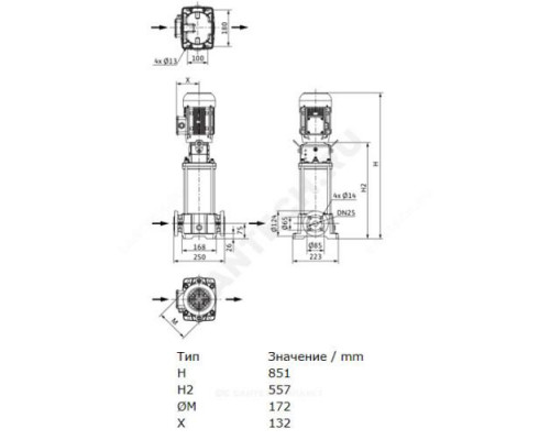 Насос многоступенчатый вертикальный HELIX FIRST V 411-5/25/E/S/400-50 PN25 3х400В/50 Гц Wilo 4201102