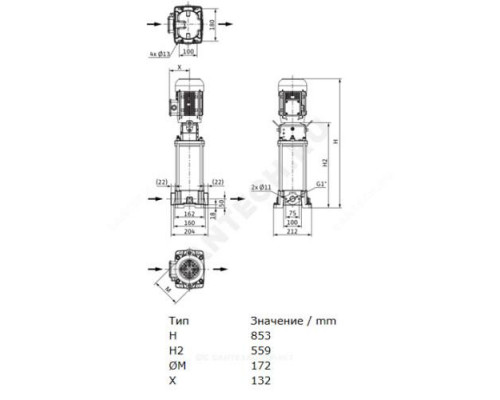 Насос многоступенчатый вертикальный HELIX FIRST V 412-5/16/E/S/400-50 PN16 3х400В/50 Гц Wilo 4201103