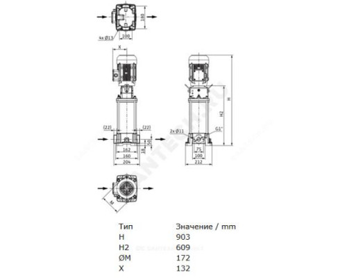 Насос многоступенчатый вертикальный HELIX FIRST V 414-5/16/E/S/400-50 PN16 3х400В/50 Гц Wilo 4201109