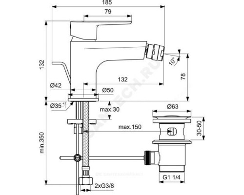 Смеситель для биде одноручный CERAFINE O Ideal Standard BC705XG .