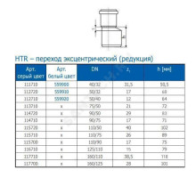 Переход PP-H эксцентрический серая HT HTR Дн 160х110 б/нап в/к Ostendorf 117710