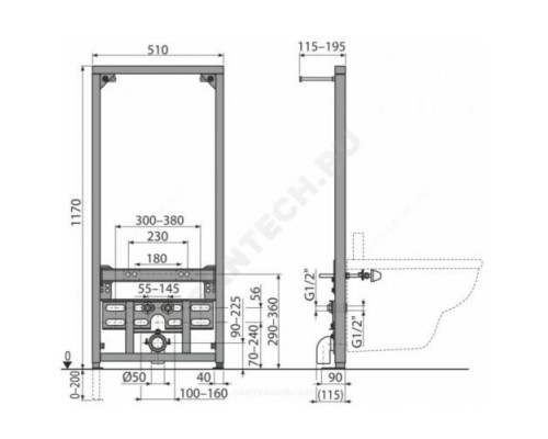 Инсталляция для биде Alca Plast A105/1200