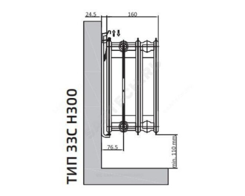 Радиатор стальной панельный Compact C тип 33 300х2100 Qну=4090 Вт бок/п RAL 9016 (белый) Heaton Plus