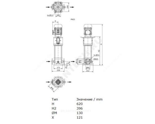 Насос многоступенчатый вертикальный HELIX V 202-2/25/V/KS/400-50 PN25 3х400В/50 Гц Wilo 4161735