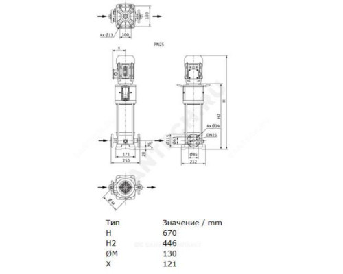 Насос многоступенчатый вертикальный HELIX V 204-2/25/V/KS/400-50 PN25 3х400В/50 Гц Wilo 4161737