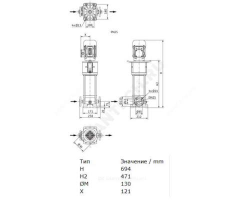 Насос многоступенчатый вертикальный HELIX V 205-2/25/V/KS/400-50 PN25 3х400В/50 Гц Wilo 4161738