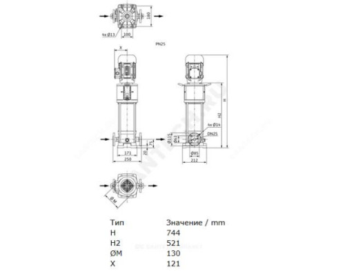 Насос многоступенчатый вертикальный HELIX V 207-2/25/V/KS/400-50 PN25 3х400В/50 Гц Wilo 4161740