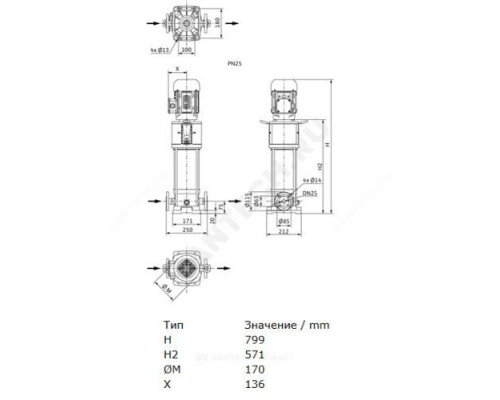 Насос многоступенчатый вертикальный HELIX V 209-2/25/V/KS/400-50 PN25 3х400В/50 Гц Wilo 4161742