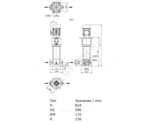 Насос многоступенчатый вертикальный HELIX V 210-2/25/V/KS/400-50 PN25 3х400В/50 Гц Wilo 4161743