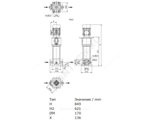 Насос многоступенчатый вертикальный HELIX V 211-2/25/V/KS/400-50 PN25 3х400В/50 Гц Wilo 4161744