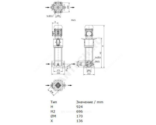 Насос многоступенчатый вертикальный HELIX V 214-2/25/V/KS/400-50 PN25 3х400В/50 Гц Wilo 4161747