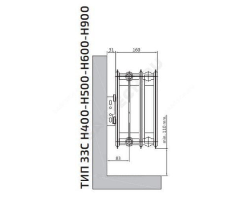 Радиатор стальной панельный Compact C тип 33 400х2000 Qну=4971 Вт бок/п RAL 9016 (белый) Heaton Plus