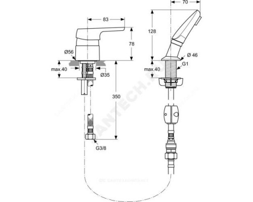 Смеситель для ванны с душем одноручный CERASPRINT 2012 Ideal Standard A5727AA