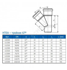 Тройник PP-H переходной серая HT HTEA Дн 110х50х67гр б/нап в/к Ostendorf 115320