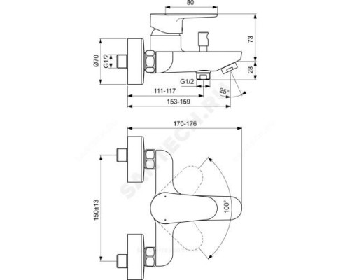 Смеситель для ванны с душем одноручный CERAFINE O Ideal Standard BC500XG .