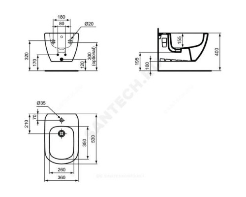 Биде подвесное TESI белый матовый Ideal Standard T3552V1