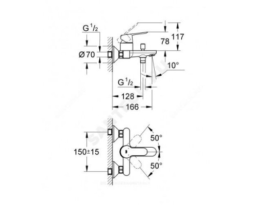 Смеситель для ванны с душем одноручный BauEdge Grohe 23334000