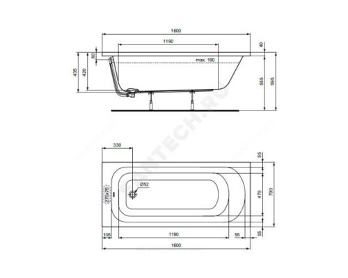 Ванна акриловая SIMPLICITY 160х70см без ножек Ideal Standard W004301