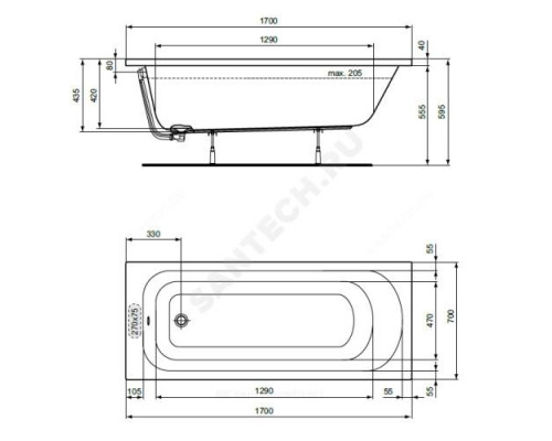 Ванна акриловая SIMPLICITY 170х70см без ножек Ideal Standard W004401