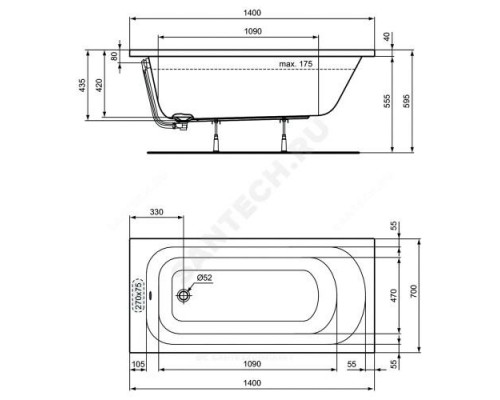 Ванна акриловая SIMPLICITY 150х70см без ножек Ideal Standard W004201