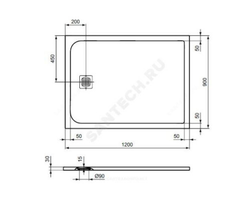 Поддон душевой литой мрамор прямоугольный ULTRAFLAT S 1200х900х30 Ideal Standard K8230FT