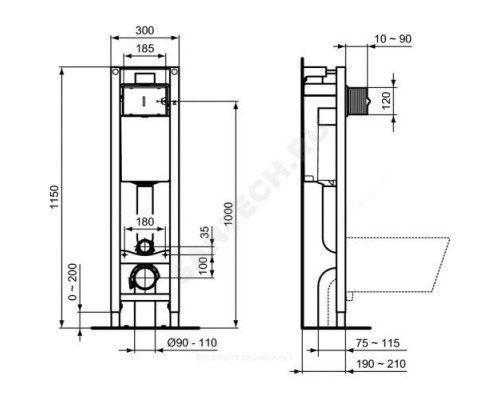 Инсталляция для подвесного унитаза без кнопки смыва PROSYS ECO FRAME M Ideal Standard E233267