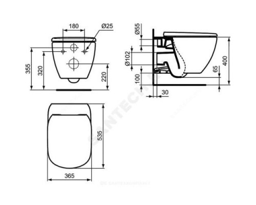 Унитаз подвесной горизонт/выпуск дюропласт микролифт TESI Ideal Standard T355101