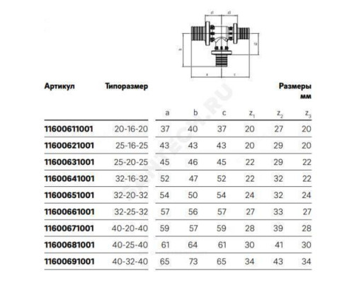 Тройник для PE-X труб аксиальный PPSU Дн 32х25х20 переходной RAUTITAN PX Rehau 11600891001