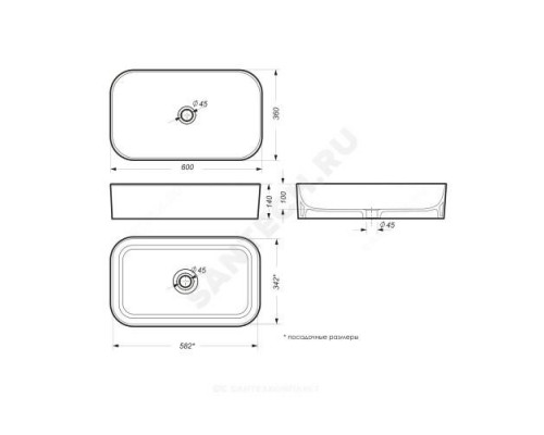 Умывальник мебельный Infinity Slim 60 без отверстия под смеситель белый Sanita Luxe INF60SLWB01S