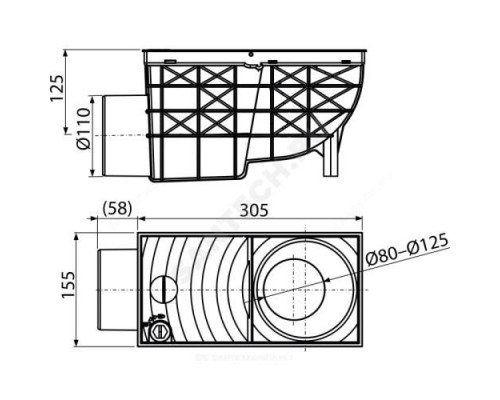 Трап РР ливневой канализации с ловушкой для листвы Дн 110 черный горизонтальный выпуск Alca Plast AGV3