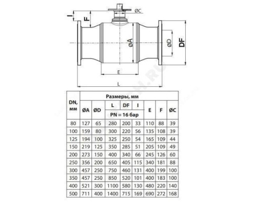 Кран шаровой сталь JIP Premium FF Ду 250 Ру16 фл L=650мм ISO-фл Danfoss 065N0262G