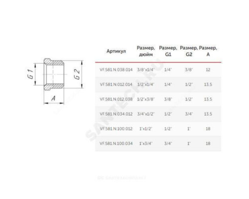 Футорка латунь никель Ду 10х8 (3/8