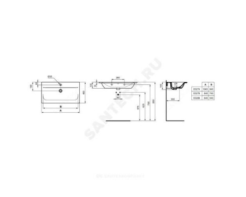 Умывальник мебельный CONNECT AIR Vanity 104 1 отверстие под смеситель по центру Ideal Standard E027401