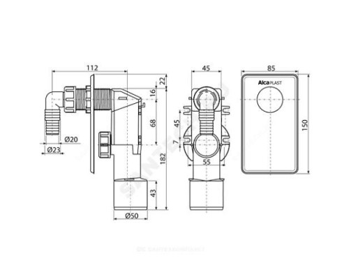Сифон для стиральной машины с выходом 40/50мм скрытый монтаж Alca Plast APS4