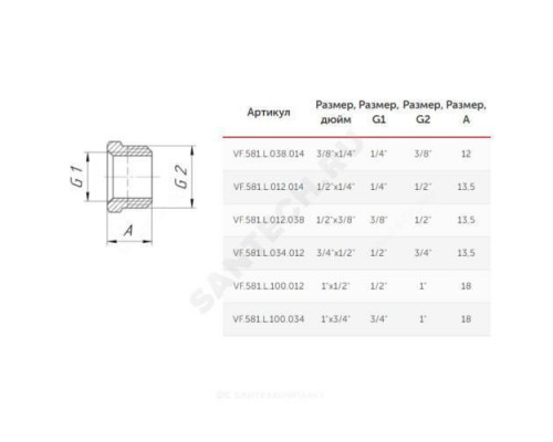 Футорка латунь Ду 10х8 (3/8